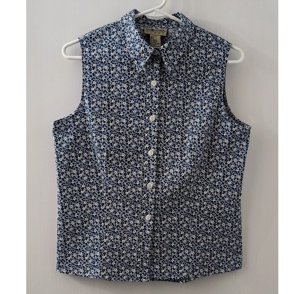 Vintage Y2K Sag Harbor Flower Sleeveless Button-up Western Blouse - Women's Med
